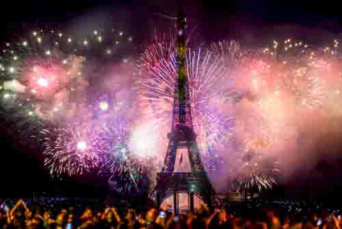 New Year Celebration Fireworks Behind Eiffel Tower