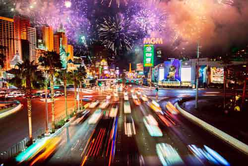 New Years Celebrations With Fireworks In Las Vegas