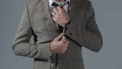 Male Fashion Winter Jacket And Grey Jeans Straightening Tie