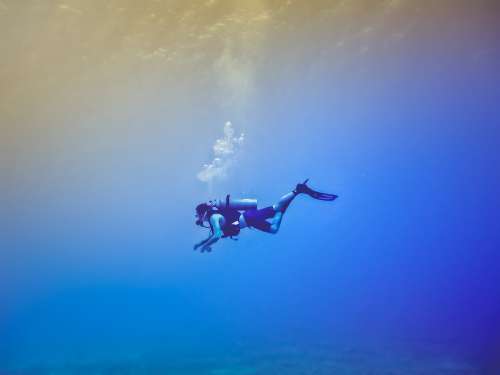 Diver In Empty Blue Space
