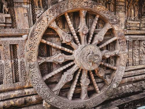 An Ornate Carved Dharma Wheel Photo