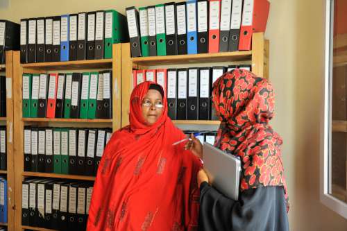 people, women, professional women, shelf file, veil, scarf, hijab, library, discussion, conversation