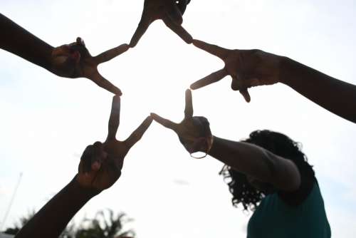 hands, star fingers, gestural, symbol, sign, people, victory, peace, happiness, success, association, group