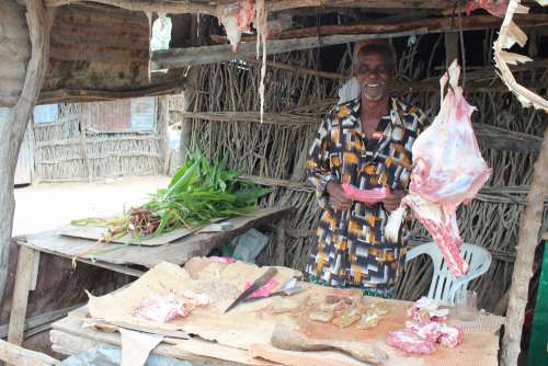 people, old man, work, facial expression, smile, meat, butcher, happiness