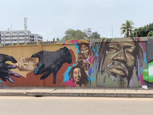 graffiti, street art, color, wall painting, urban art, mural, city, illustration, graphic, craft, effet graff, visual art, portrait Angelique Kidjo, Behanzin drawings, Bob Marley
