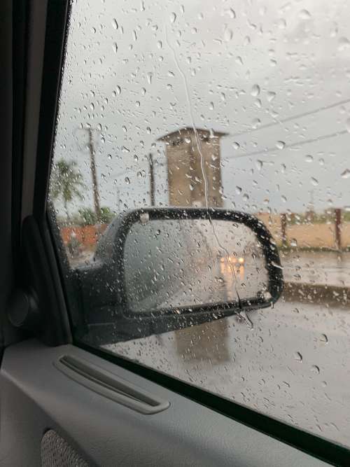 window, rain, car, vehicle, light, storm, mirror, glass, weather, road trip, travel