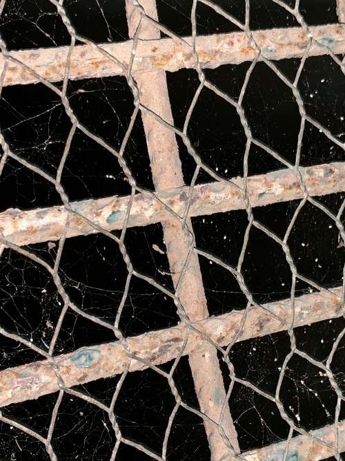 old iron bar, wire mesh, closure, wire rack