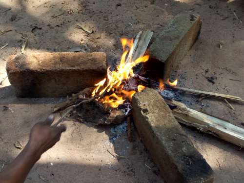 brick, fire, flame, open fire, hunting fire, charcoal, wood fire, combustible