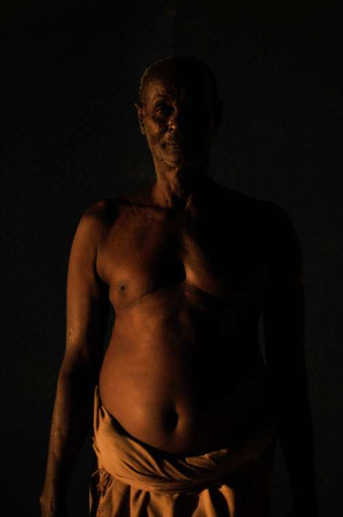 man, black, dark, shirtless, standing, old man