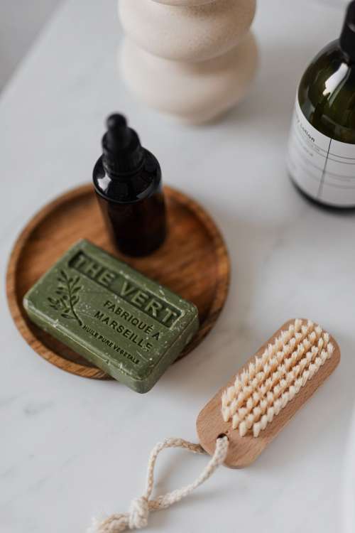 Olive soap on a wooden tray