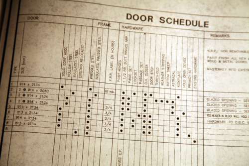 Page from blueprints with door schedule