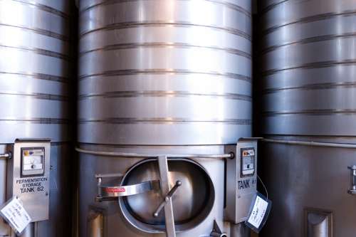 Row of storage tanks at winery