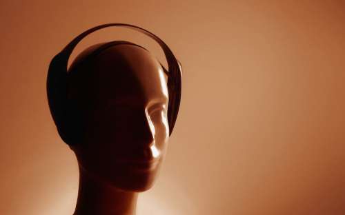 Mannequin wearing headphones