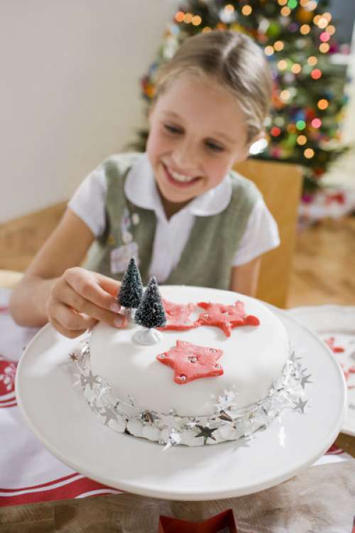 Girl with a Christmas cake
