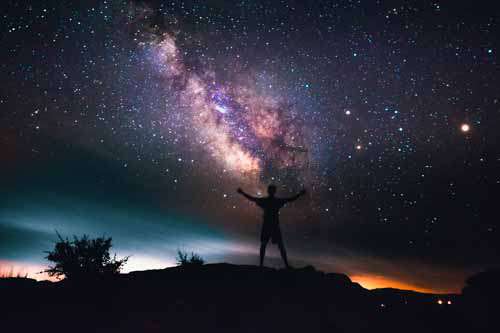 Man Looking Up At Stars, Milky Way and Galaxy