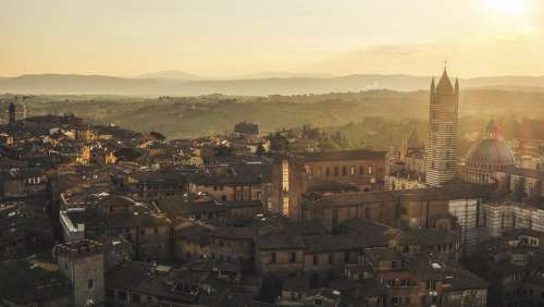 Golden Hour Over European Town Photo