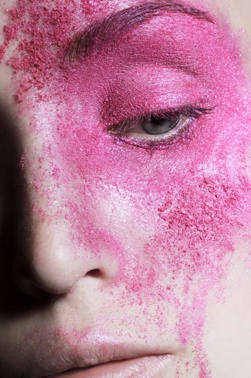 Part Of Face Covered With Pink Powder Photo