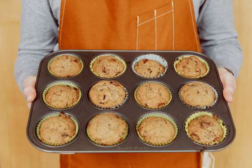 Fresh Muffins In Tray Photo