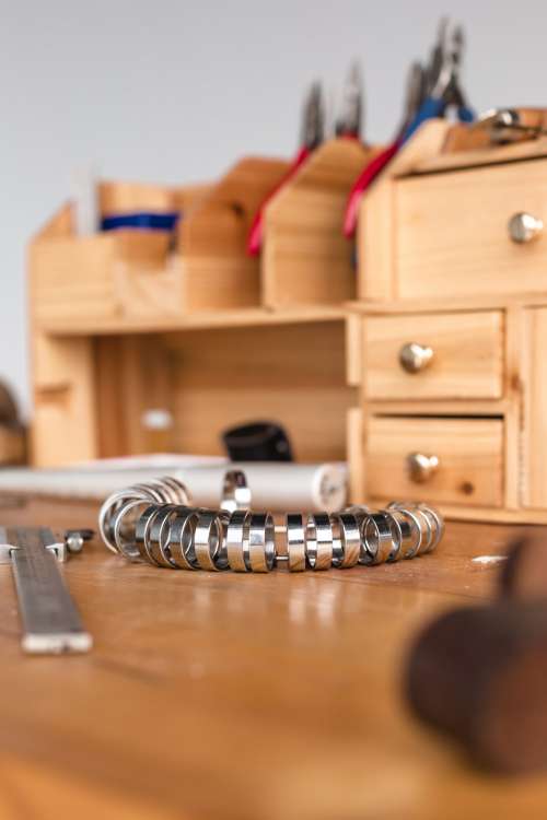 Jewelers Measuring Tools On Workbench Photo