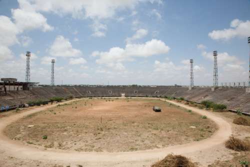 panoramic view, sports ground, grandstand, supporters place, football, soccer field, construction