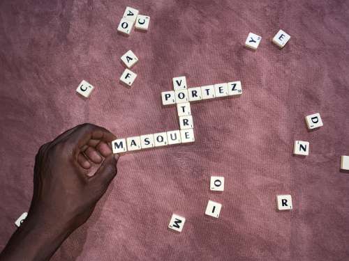 coronavirus, covid19, COVID-19, board games, scrabble, words, vocabulary, awareness, message, letters, self-isolation, barrier gestures, advice, hand, playing, index, fun