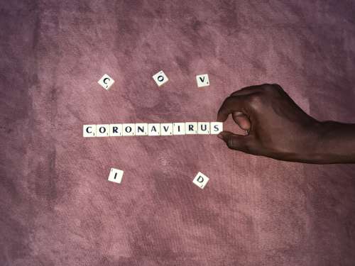coronavirus, covid 19, COVID-19, board games, scrabble, words, vocabulary, awareness, message, self-isolation, health, barrier gestures, advice, hand, playing, index