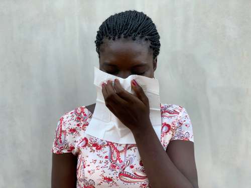 coronavirus, covid19, COVID-19, disease, illness, cold, nose-blowing, cloth, facial tissue, barrier gestures, prevention measures, awareness, prevention, woman, people