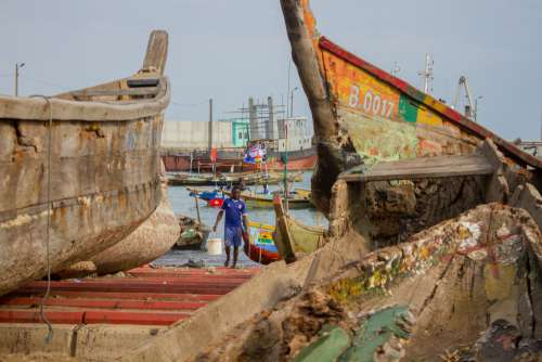 boats, landscape, people, man, river, lake, canoes, fishing, bucket, workplace, maritime transport, port, import, export
