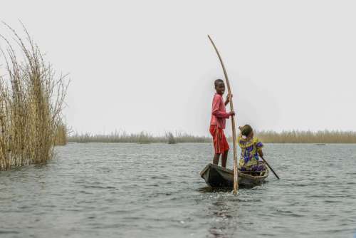 river, canoe, oar, lake, people, fishermen, mother, son, young boy, look, family, paddle, boat, travel, rowboat, transport