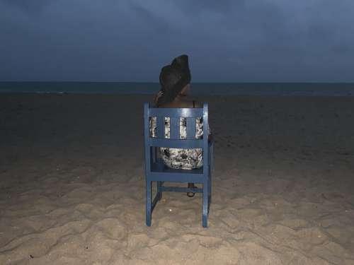 people, woman, beach, nature, sand, seashore, chair, sunset, chill
