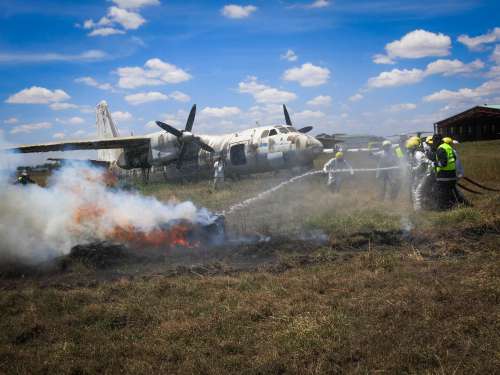 aircraft, airplane, smoke, landscape, military, calamity, travel, flames, transport, accident, machine, water,  engine, army, fire, firefighters, safety, rescue