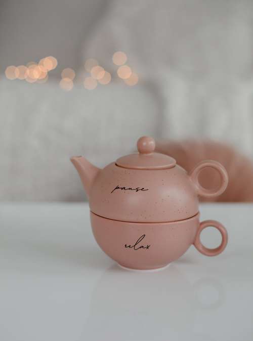 Pink Teapot With Pause And Relax Written Photo