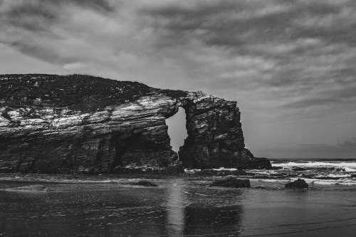 Rock Faces In Black And White Photo