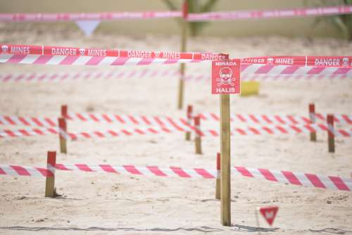 people, protective barrier, beach, danger, sand, security perimeter