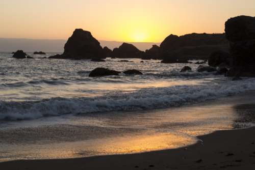 Beach Waves Sunset Free Photo