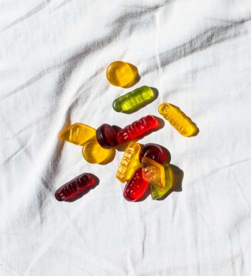 Gummy Sweets On White Fabric Photo