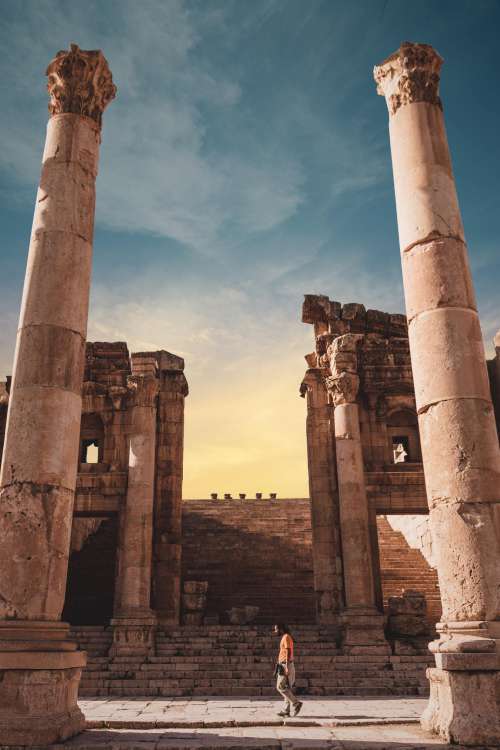 Tall Pillars Within The Ruins Of Jerash Museum Photo
