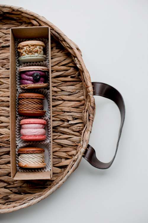 Five Different Macarons In a Package Photo