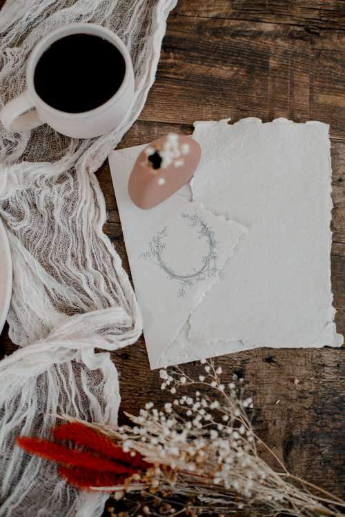 Coffee And Handmade Paper Photo