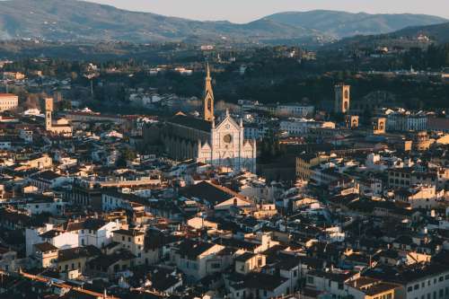 Wide Angle Aerial Shot Of Italian Church Photo