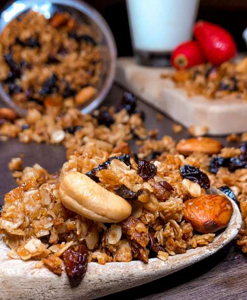Honey granola with nuts detail