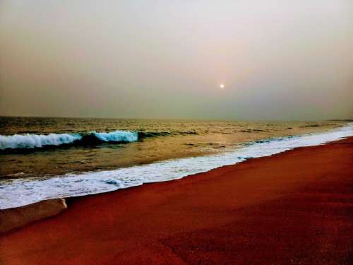 sunset, water, beach, sea, ocean, dawn, landscape, seashore, dusk, evening, sand, seascape, nature, environment, waves