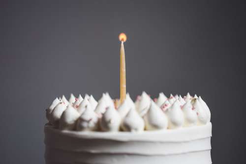 Single Candle On Birthday Cake Photo