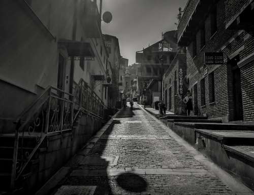 Narrow Cobbled Streets In Black And White Photo