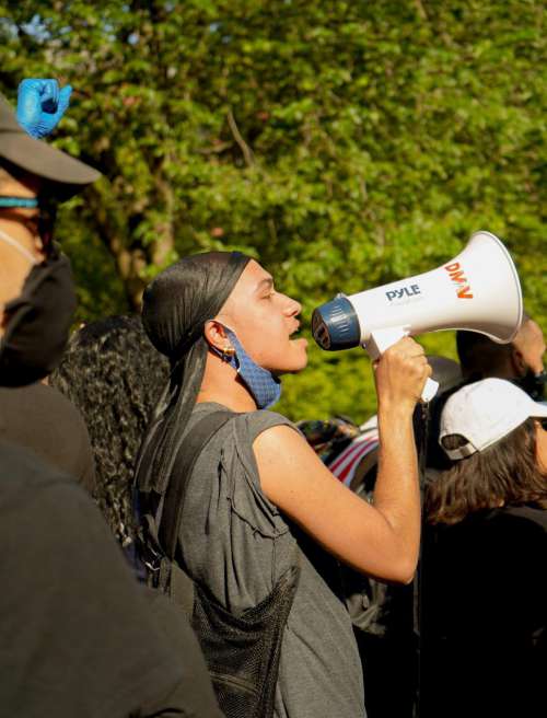 Protest Leader With Megaphone