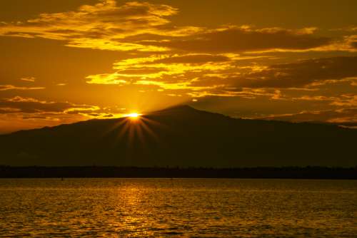 landscape, sunset, mountain, hills, Mount Cameroon, sky, lake, river, nature, environment, clouds