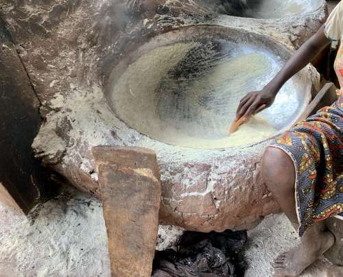 food, pot, wooden, powder, cooking, gestural, calabash, cassava flour