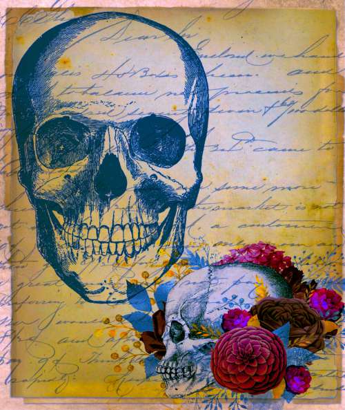 Skulls On Vintage Handwriting Paper