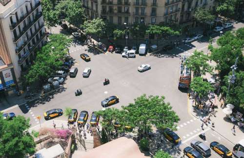 Aerial Of Street Crossing With Cars