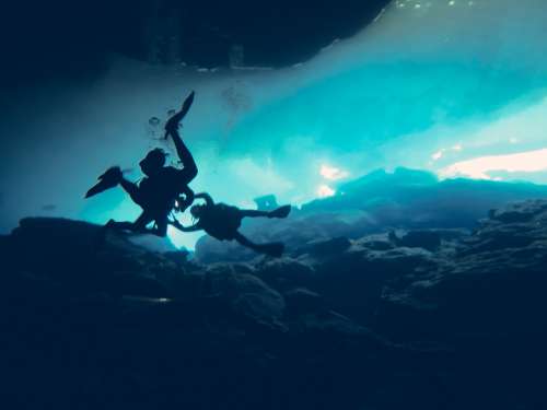 Two SCUBA Divers In A Cave